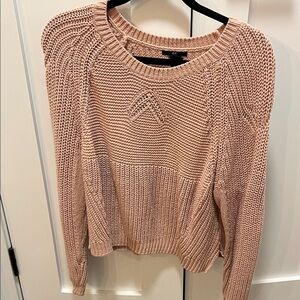 H&M Women's Dusty Rose Chunky Knit Crewneck Cropped Sweater